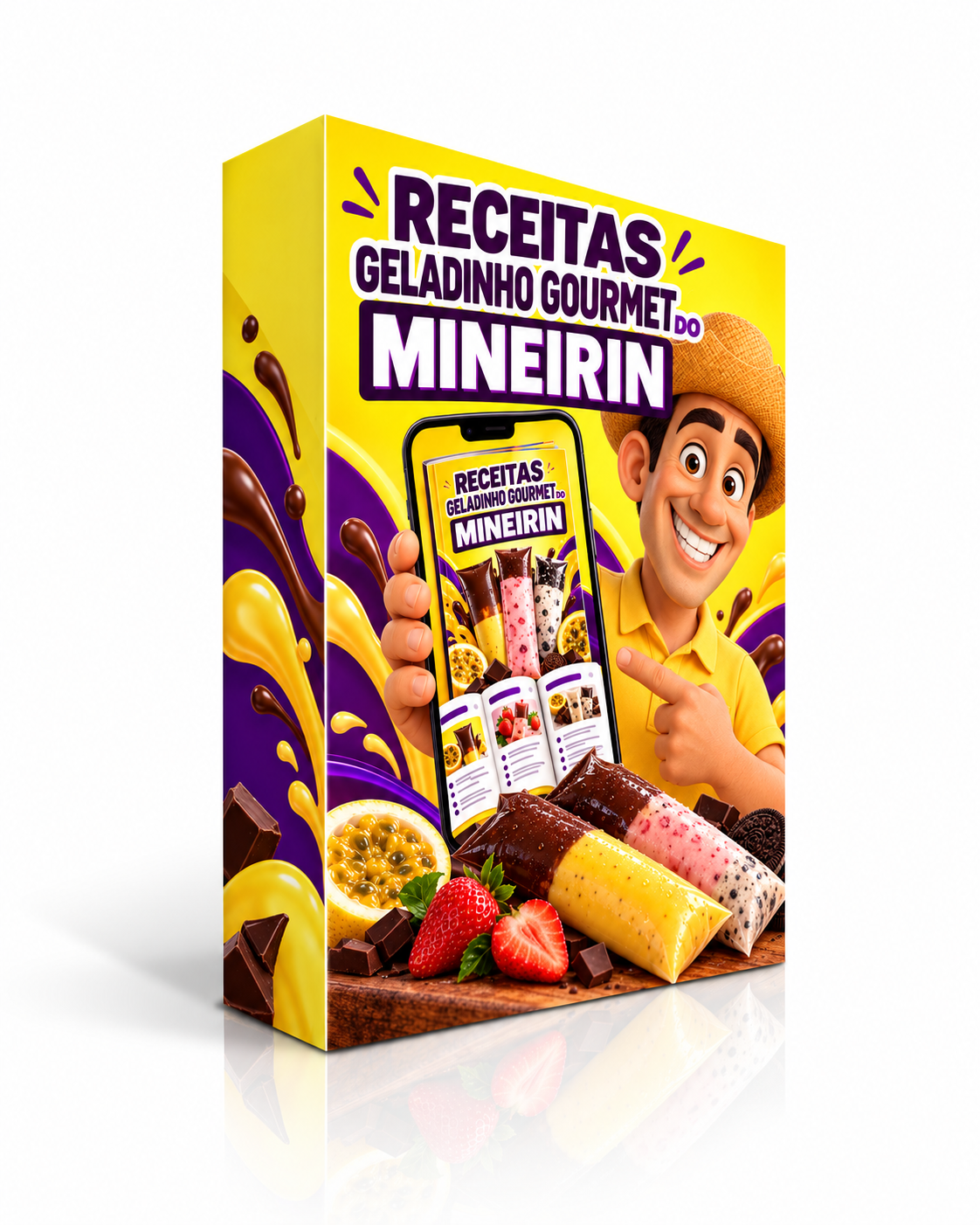Mockup do e-book Receitas Geladinho Gourmet do Mineirin