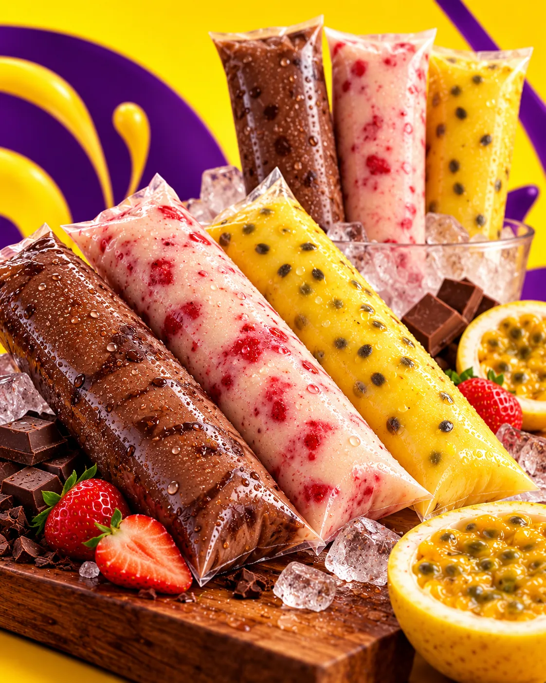 Geladinhos gourmet do Mineirin de chocolate, morango e maracujá
